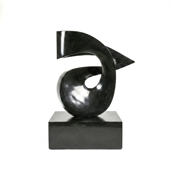 This contemporary abstract black stone sculpture is by Jeremy Guy.