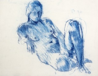 Reclining Nude With Raised Leg (Blue)