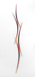 This red and orange glass wall sculpture is by John Paul Robinson.