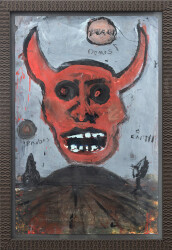 This graphic painting by John Scott deals with images associated with the devil and war.