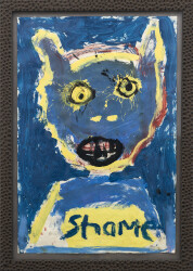 John Scott’s anti-war themed paintings are created in a graphic street art style.