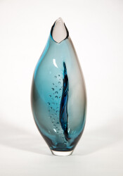 This modern glass blue and grey vase by Julia Reimer is inspired by nature.