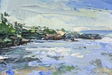 An impasto of bright blues and greens is used to create this charming and intimately sized landscape by Julie Himel. Image 4