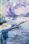 A river winds through a landscape of brilliant sapphire, white and gold in this composition by Julie Himel. Image 3