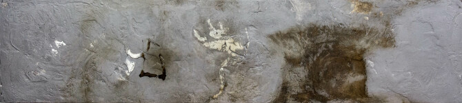 Washes of charcoal and ochre merge with a tactile surface in this atmospheric plaster and pigment painting by Jutta Naim. Image 2