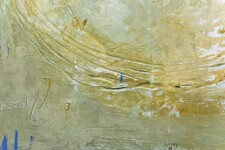 And island of burnished ochre and white floats on a pale green ground in this contemplative abstraction by Jutta Naim. Image 2