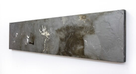 Washes of charcoal and ochre merge with a tactile surface in this atmospheric plaster and pigment painting by Jutta Naim. Image 5