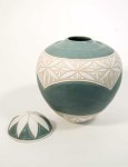 Intricate patterns reminiscent of ancient ceramics adorn Loren Kaplan’s newest porcelain jars. Image 3