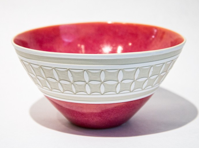 Engraved Bowl With Pink and White