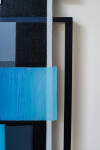 This contemporary abstract mixed media composition consists of predominantly blue geometric shapes. Image 8