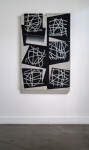 This contemporary abstract mixed media composition consists of black and white geometric shapes. Image 2