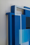 This contemporary abstract mixed media composition consists of predominantly blue geometric shapes. Image 9
