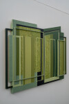 This contemporary abstract acrylic painting consists of green geometric shapes. Image 4