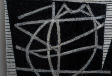 This contemporary abstract mixed media composition consists of black and white geometric shapes. Image 5