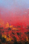 An ethereal cloud of deep blue floats across the canvas against a backdrop of fiery red, dashes of orange and black paint drips in this vibr… Image 3