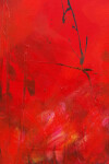 This contemporary abstract painting is rendered in red and black. Image 6