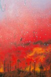 An ethereal cloud of deep blue floats across the canvas against a backdrop of fiery red, dashes of orange and black paint drips in this vibr… Image 5