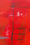 This contemporary abstract painting is rendered in red and black. Image 5