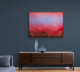 An ethereal cloud of deep blue floats across the canvas against a backdrop of fiery red, dashes of orange and black paint drips in this vibr… Image 9