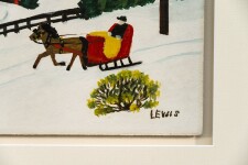 This folk art painting of a winter scene by Maud Lewis features a dog. Image 5