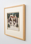 This folk art painting by legacy artist Maud Lewis features oxen in winter. Image 5