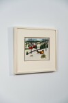 This folk art painting of a winter scene by Maud Lewis features a dog. Image 4