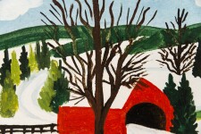 This folk art painting of a winter scene by Maud Lewis features a dog. Image 8