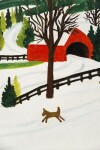 This folk art painting of a winter scene by Maud Lewis features a dog. Image 7