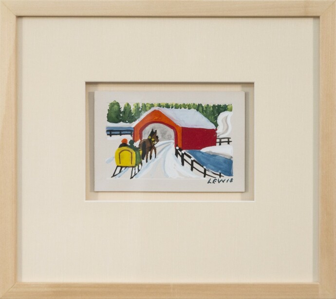 This rare watercolour folk art painting was one of a series of Christmas cards created by Maud Lewis.