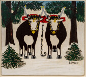 This folk art painting by legacy artist Maud Lewis features oxen in winter. Image 2