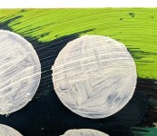 Nine bright white full moons play off a black background in this dynamic abstract painting by Mel Davis. Image 3