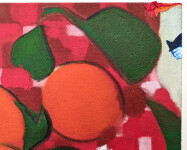 Montreal born artist Mel Davis created this beautifully curated composition of bold colours—a few oranges with green leaves scattered agains… Image 6