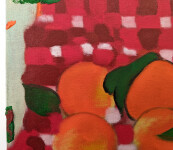 Montreal born artist Mel Davis created this beautifully curated composition of bold colours—a few oranges with green leaves scattered agains… Image 5