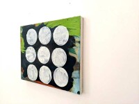 Nine bright white full moons play off a black background in this dynamic abstract painting by Mel Davis. Image 5