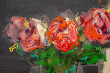 This contemporary still life oil painting features a bouquet of red spring flowers. Image 6