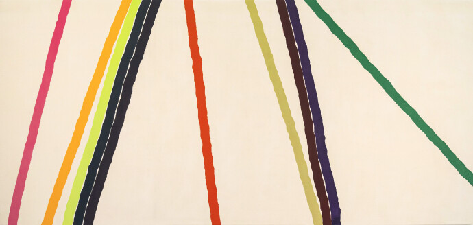 This large contemporary abstract painting by Milly Ristvedt is one of her colourful ribbons series.