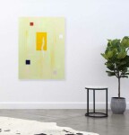 A lemon yellow rectangle held by a whisper white band is flanked by squares of pink, navy, blood red and white on a washed ground of pale li… Image 6