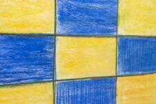 This contemporary pastel on paper of a grid in blue and yellow is by Milly Ristvedt. Image 4