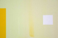 A lemon yellow rectangle held by a whisper white band is flanked by squares of pink, navy, blood red and white on a washed ground of pale li… Image 4
