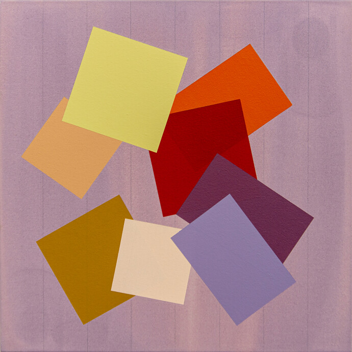 This colourful acrylic abstract painting by Milly Ristvedt is geometric in form.