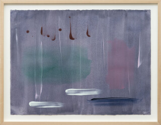 This abstract painting on paper by Milly Ritsvedt features a purple background.