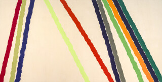 This large contemporary abstract painting by Milly Ristvedt is one of her colourful ribbons series.