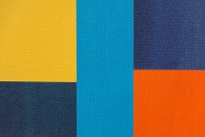 Juxtaposed blocks of navy, orange and canary held by a bar of sky blue create a subtle optical effect in this masterful composition by Milly… Image 3