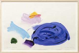 This acrylic abstract landscape of a lake on paper is by Milly Ristvedt.