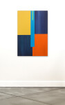 Juxtaposed blocks of navy, orange and canary held by a bar of sky blue create a subtle optical effect in this masterful composition by Milly… Image 5