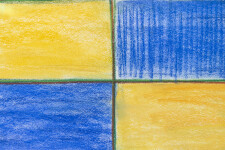 This contemporary pastel on paper of a grid in blue and yellow is by Milly Ristvedt. Image 2