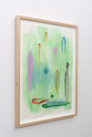 This colourful abstract painting on paper by Milly Ritsvedt has a green backdrop. Image 2