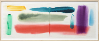 This large acrylic abstract painting is a diptych by Milly Ristvedt.