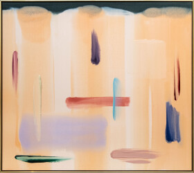 This large abstract acrylic painting by Milly Ristvedt has a pastel palette.
