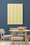 Vertical stripes of buttercup yellow and cloud blue are each separated from the other by a mere whisper of white canvas. Image 6